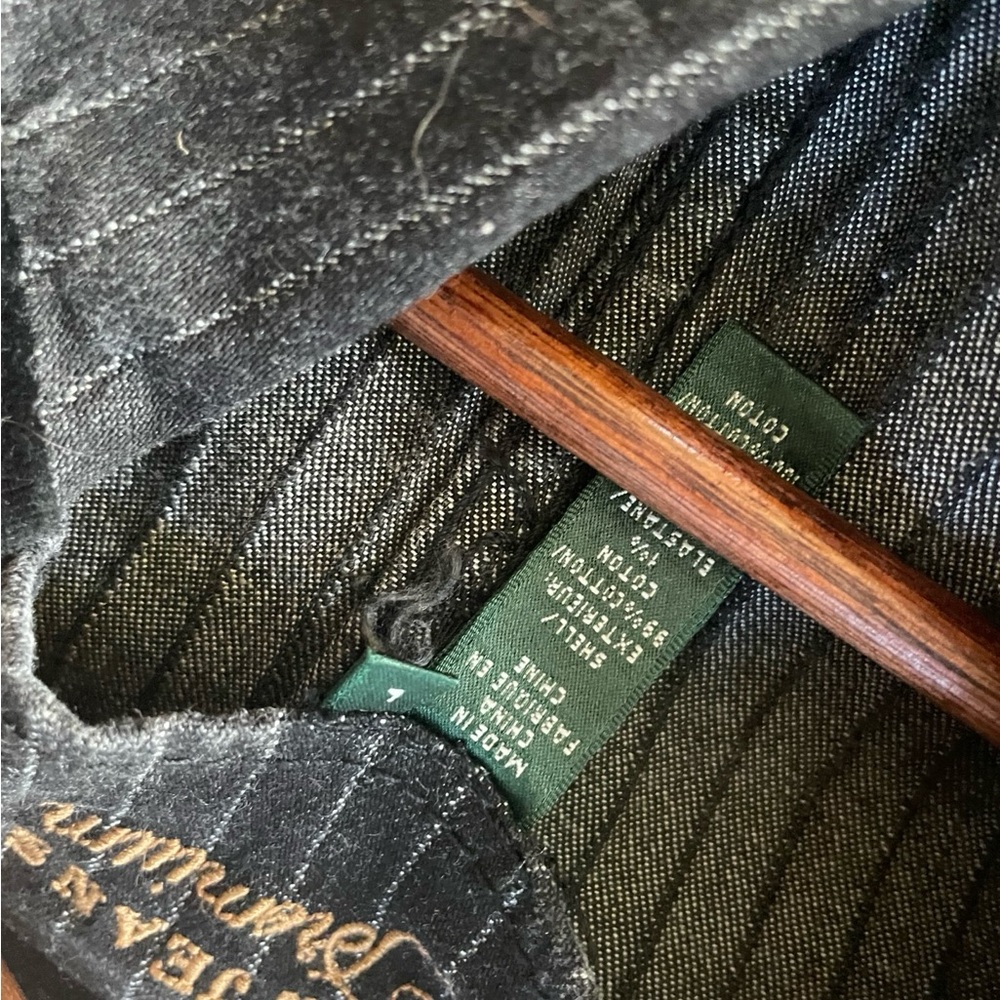 Vintage 90s Ralph Lauren Pinstriped Denim Jacket Double-Breasted Velour Collar - Picture 3 of 3
